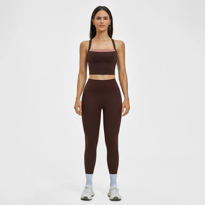 MFVIM Women’S Cross-Back Yoga Outfit Featuring High-Waisted Quick-Dry Pants and a Color-Block Spaghetti-Strap Cropped Top; Casual Fitness Apparel for Women Suitable for the Gym., Sports Clothing Set, Athletic Fashion Activewear