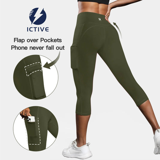 Women'S Capris Yoga Pants with Pockets Running Pilates Fitness Running High Waisted Leggings