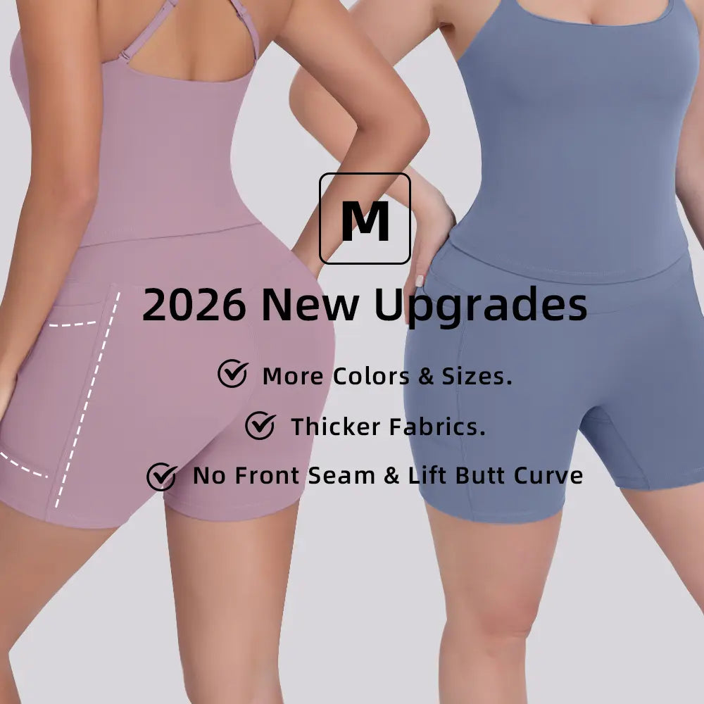 Tummy Control & Butt Lifting Shorts S-2XL - 2026 No Front Seam 5'' Yoga Shorts with Pockets Elastic Waistband Gym Running Daily Wear
