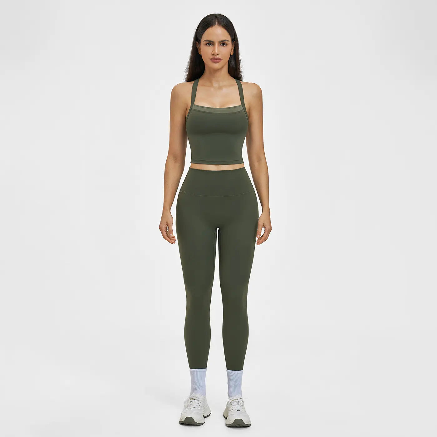 MFVIM Women’S Cross-Back Yoga Outfit Featuring High-Waisted Quick-Dry Pants and a Color-Block Spaghetti-Strap Cropped Top; Casual Fitness Apparel for Women Suitable for the Gym., Sports Clothing Set, Athletic Fashion Activewear