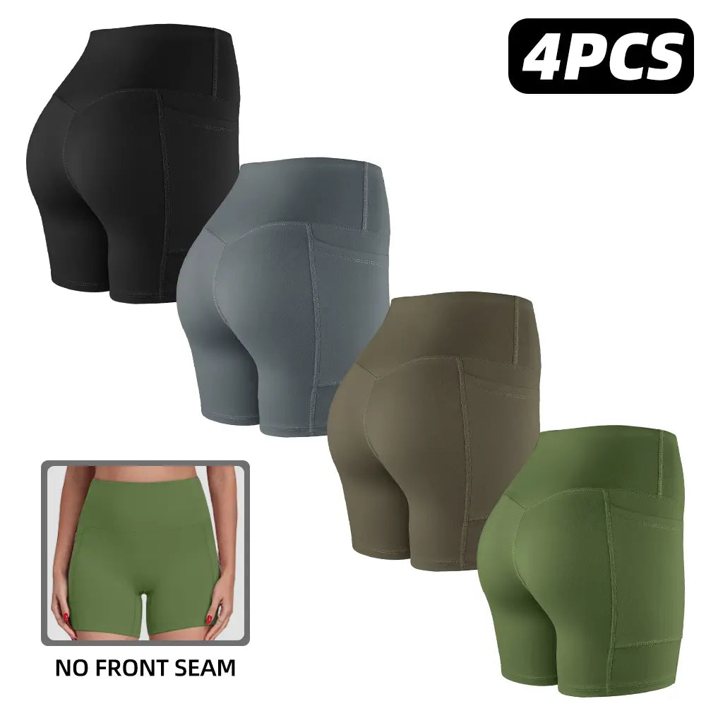 Tummy Control & Butt Lifting Shorts S-2XL - 2026 No Front Seam 5'' Yoga Shorts with Pockets Elastic Waistband Gym Running Daily Wear