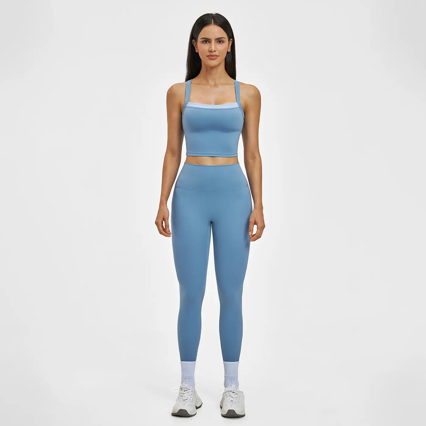 MFVIM Women’S Cross-Back Yoga Outfit Featuring High-Waisted Quick-Dry Pants and a Color-Block Spaghetti-Strap Cropped Top; Casual Fitness Apparel for Women Suitable for the Gym., Sports Clothing Set, Athletic Fashion Activewear