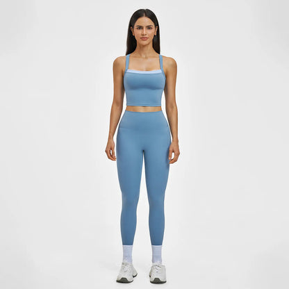 MFVIM Women’S Cross-Back Yoga Outfit Featuring High-Waisted Quick-Dry Pants and a Color-Block Spaghetti-Strap Cropped Top; Casual Fitness Apparel for Women Suitable for the Gym., Sports Clothing Set, Athletic Fashion Activewear