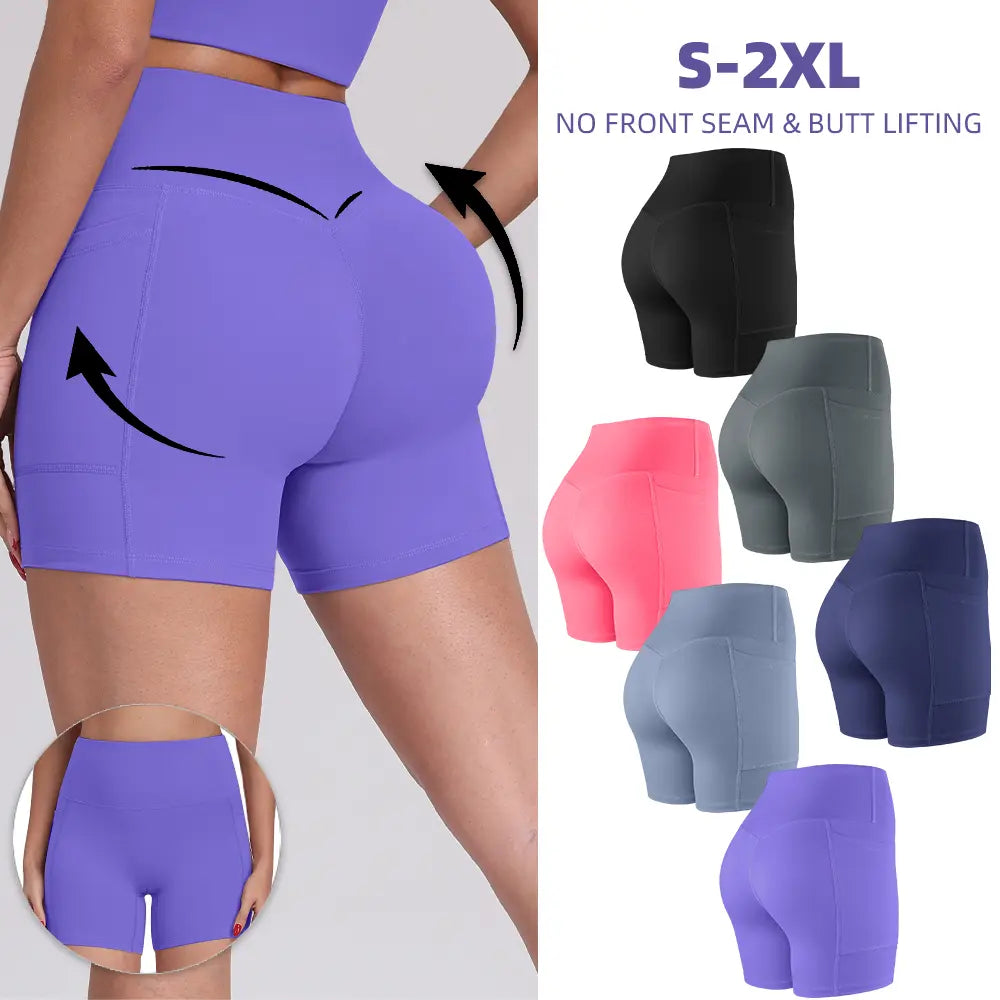 Tummy Control & Butt Lifting Shorts S-2XL - 2026 No Front Seam 5'' Yoga Shorts with Pockets Elastic Waistband Gym Running Daily Wear