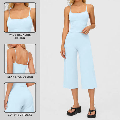 MFVIM Women'S 2-Piece Athleisure Workout Set - Slimming Camisole Yoga Tank Top, High-Waisted Quick-Dry Slim-Fit Mid-Length Shorts for Outdoor Running, Gym Sets