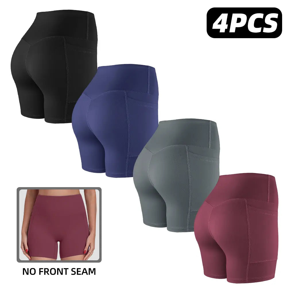 Tummy Control & Butt Lifting Shorts S-2XL - 2026 No Front Seam 5'' Yoga Shorts with Pockets Elastic Waistband Gym Running Daily Wear