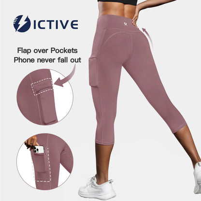 Women'S Capris Yoga Pants with Pockets Running Pilates Fitness Running High Waisted Leggings