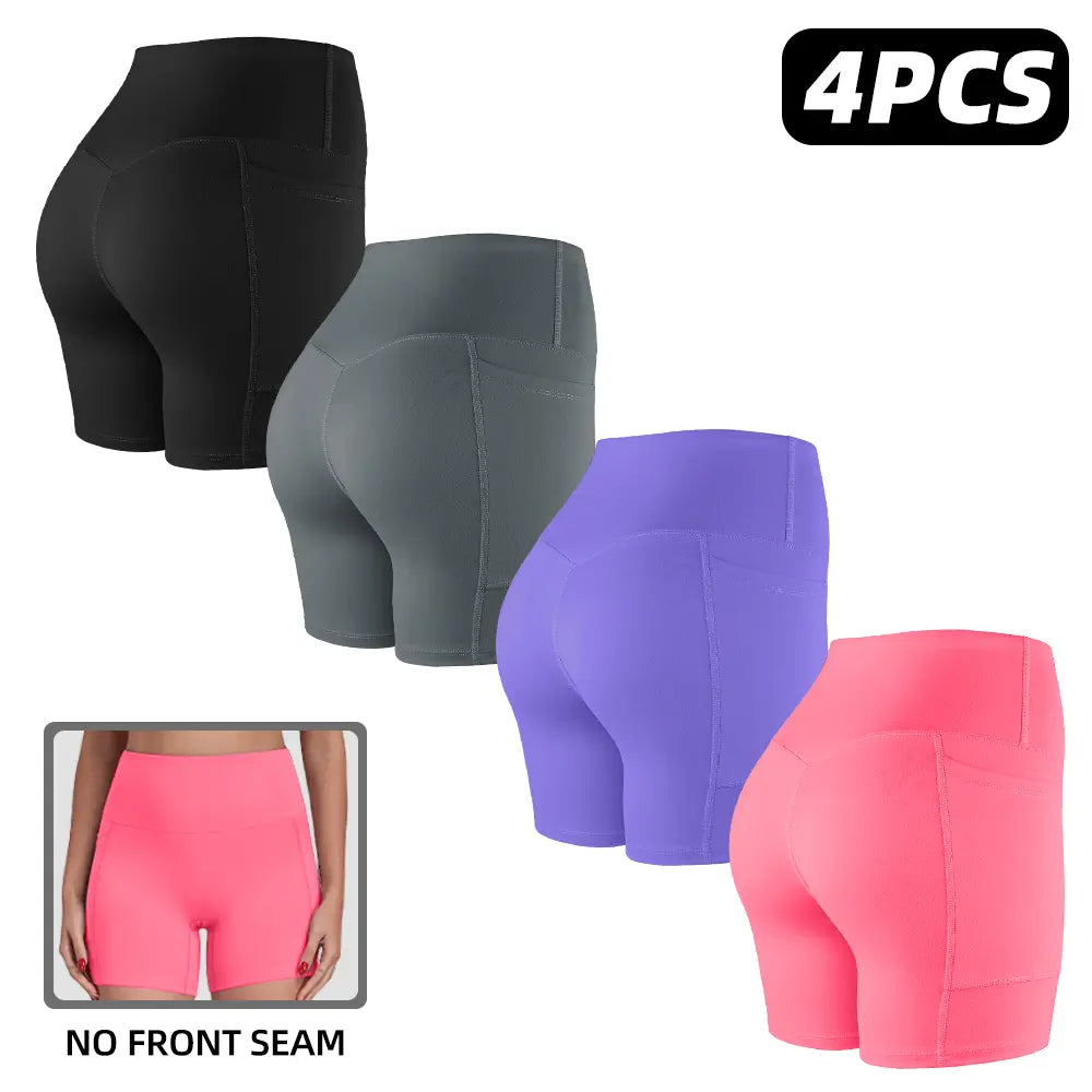 Tummy Control & Butt Lifting Shorts S-2XL - 2026 No Front Seam 5'' Yoga Shorts with Pockets Elastic Waistband Gym Running Daily Wear
