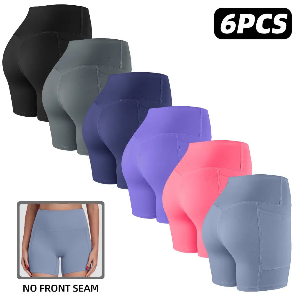Tummy Control & Butt Lifting Shorts S-2XL - 2026 No Front Seam 5'' Yoga Shorts with Pockets Elastic Waistband Gym Running Daily Wear