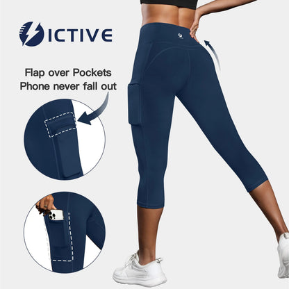 Women'S Capris Yoga Pants with Pockets Running Pilates Fitness Running High Waisted Leggings