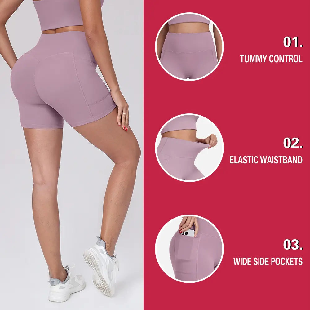 Tummy Control & Butt Lifting Shorts S-2XL - 2026 No Front Seam 5'' Yoga Shorts with Pockets Elastic Waistband Gym Running Daily Wear