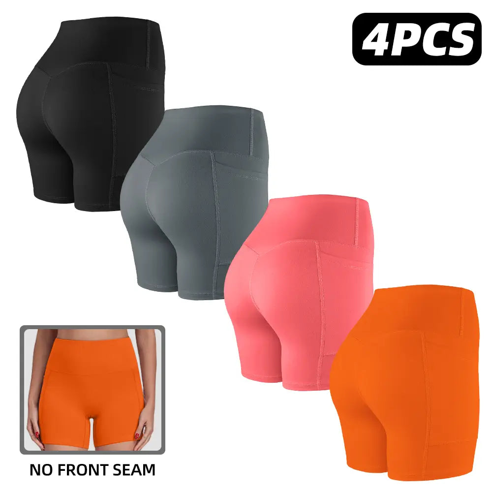 Tummy Control & Butt Lifting Shorts S-2XL - 2026 No Front Seam 5'' Yoga Shorts with Pockets Elastic Waistband Gym Running Daily Wear