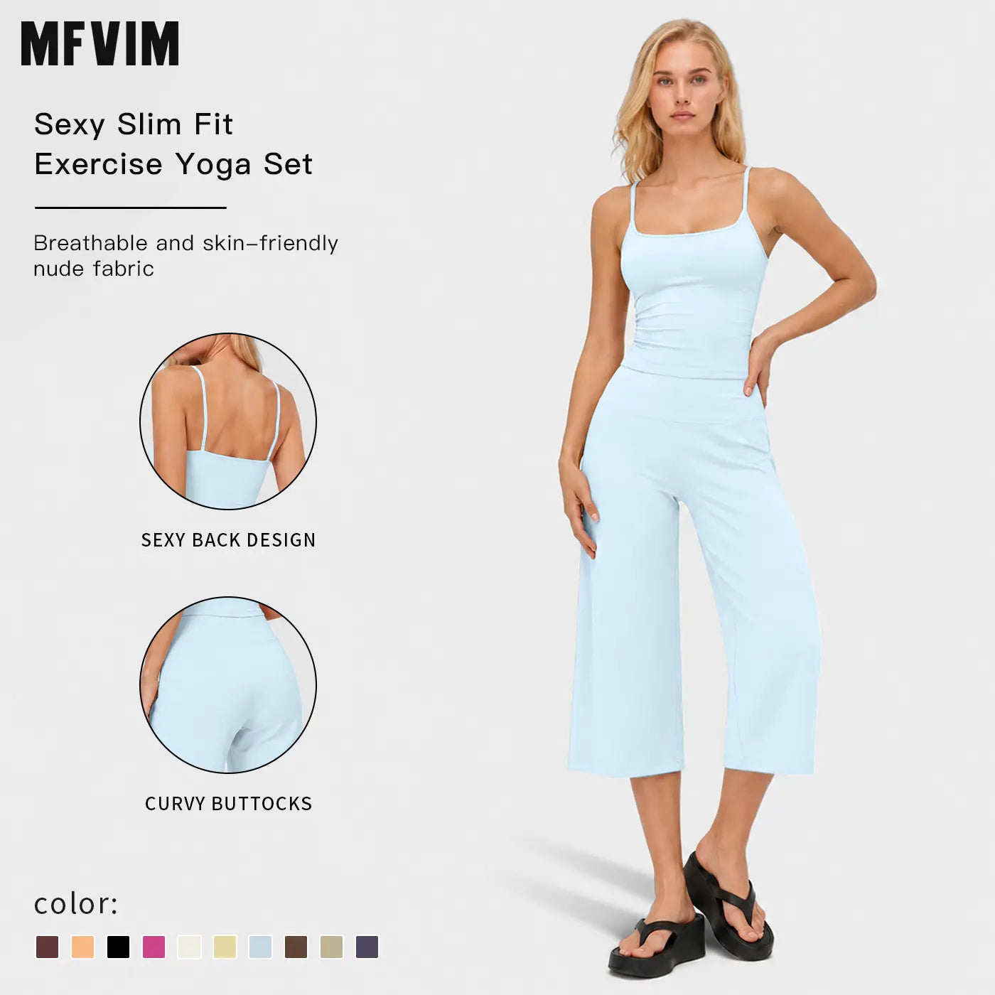 MFVIM Women'S 2-Piece Athleisure Workout Set - Slimming Camisole Yoga Tank Top, High-Waisted Quick-Dry Slim-Fit Mid-Length Shorts for Outdoor Running, Gym Sets