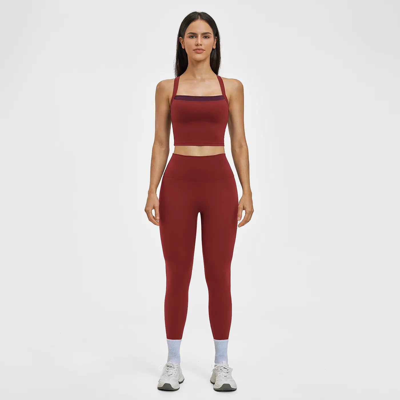 MFVIM Women’S Cross-Back Yoga Outfit Featuring High-Waisted Quick-Dry Pants and a Color-Block Spaghetti-Strap Cropped Top; Casual Fitness Apparel for Women Suitable for the Gym., Sports Clothing Set, Athletic Fashion Activewear