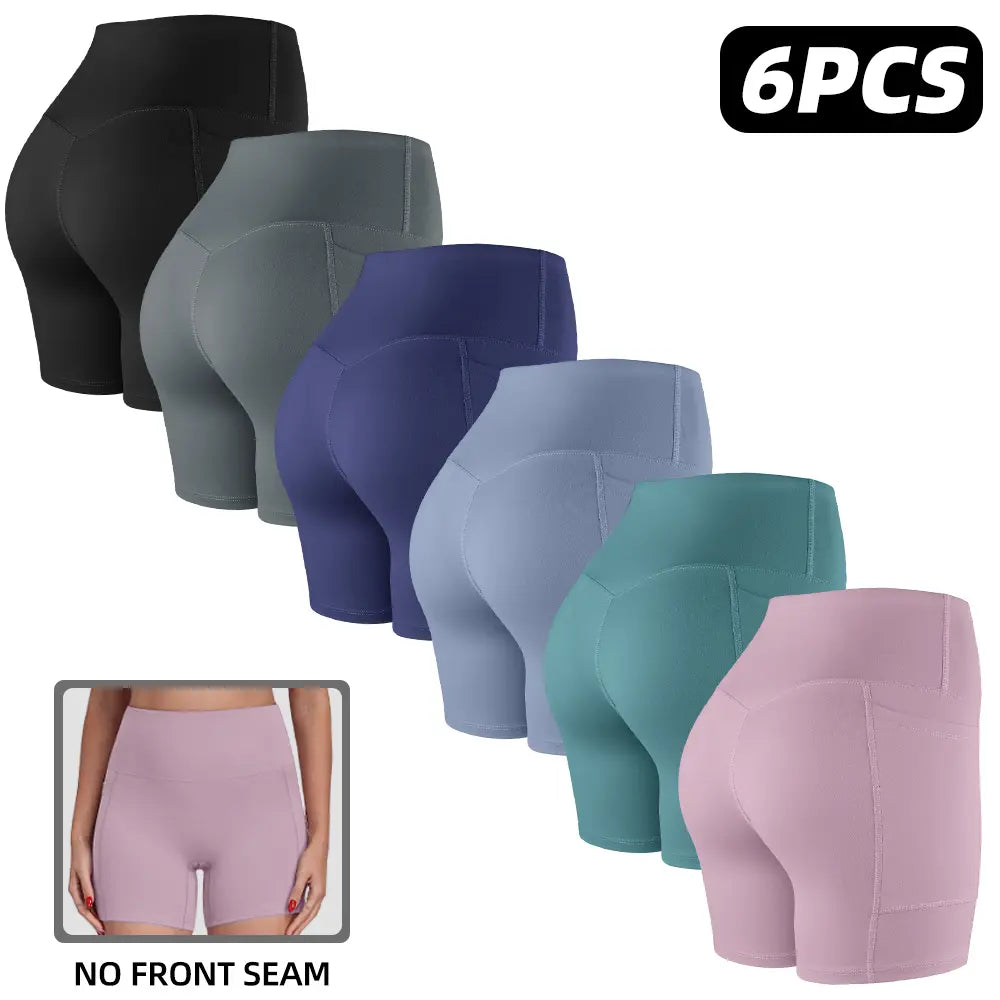 Tummy Control & Butt Lifting Shorts S-2XL - 2026 No Front Seam 5'' Yoga Shorts with Pockets Elastic Waistband Gym Running Daily Wear