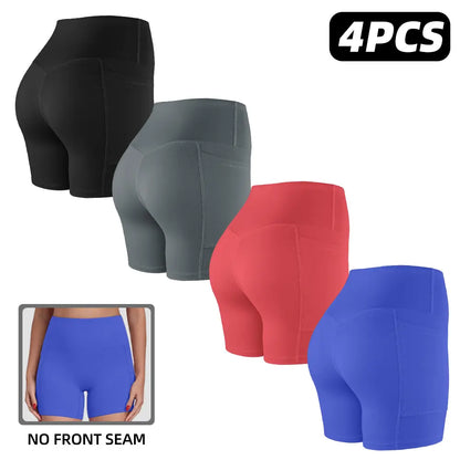 Tummy Control & Butt Lifting Shorts S-2XL - 2026 No Front Seam 5'' Yoga Shorts with Pockets Elastic Waistband Gym Running Daily Wear